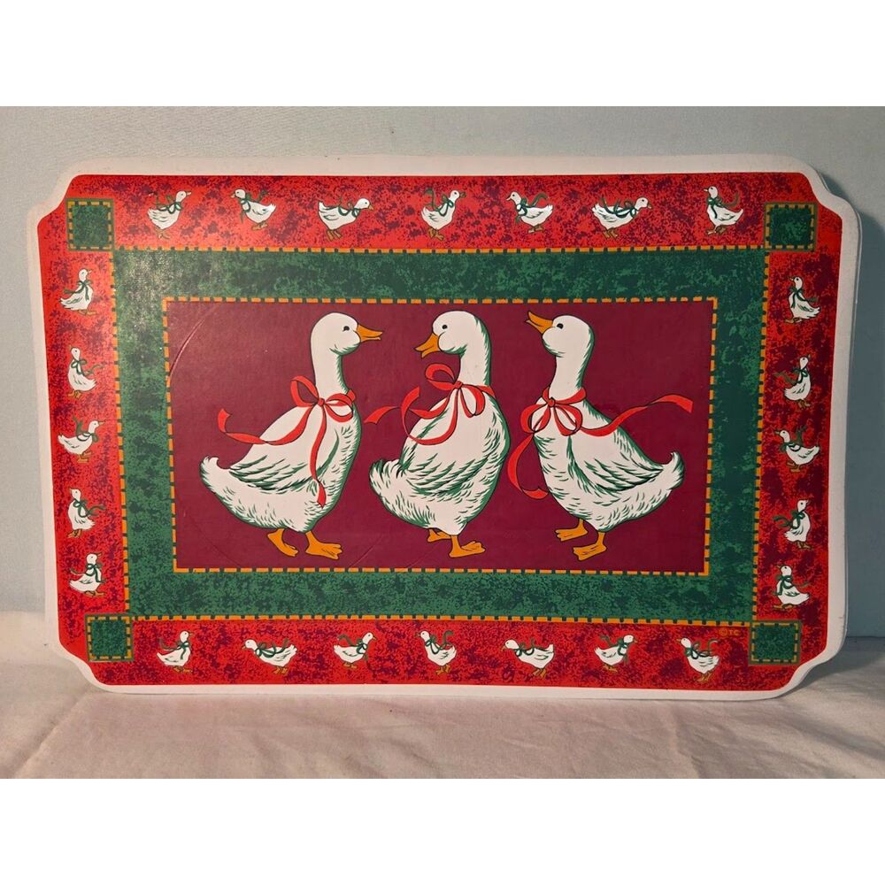 Vintage Christmas Goose Vinyl Placemats Set of 8 Holiday Table Decor
